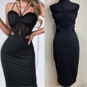 Sheer Mesh & Cut-Out Design Sleeveless Dress